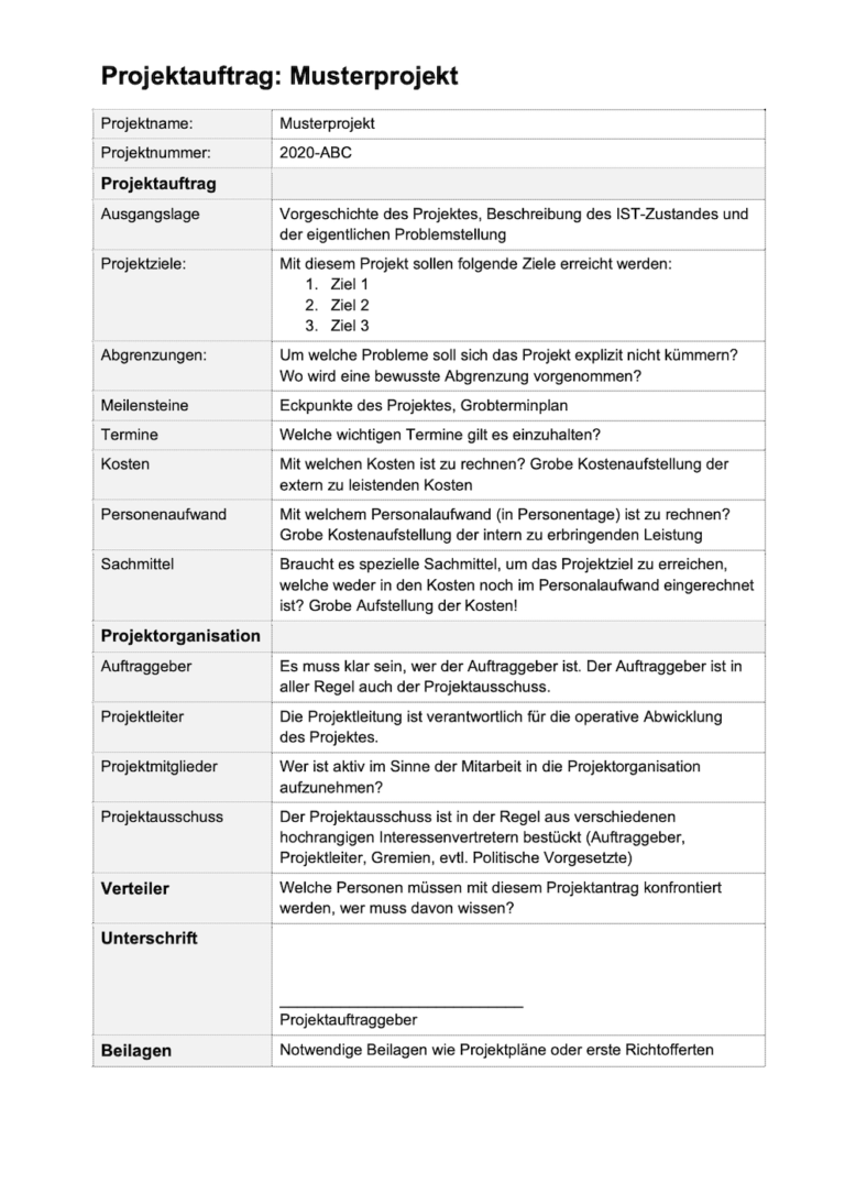 Projektauftrag Vorlage - Word-Vorlage kostenlos downloaden