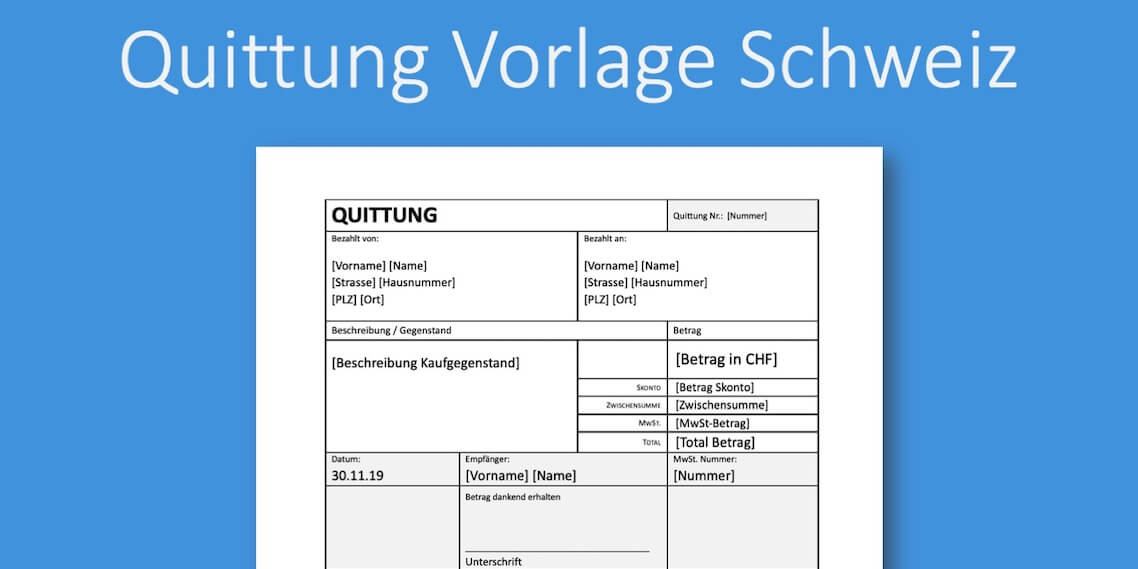 Quittung Vorlage Schweiz - Kostenloser Download Vorla.ch