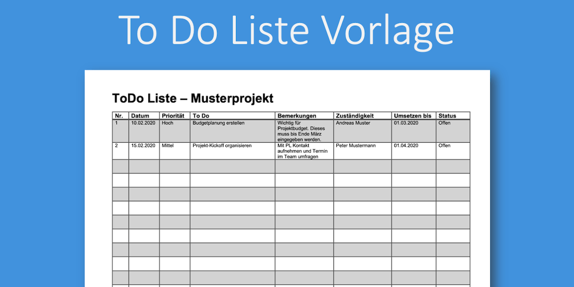 To Do Liste Vorlage - gratis Pendenzenliste (Word & Excel)