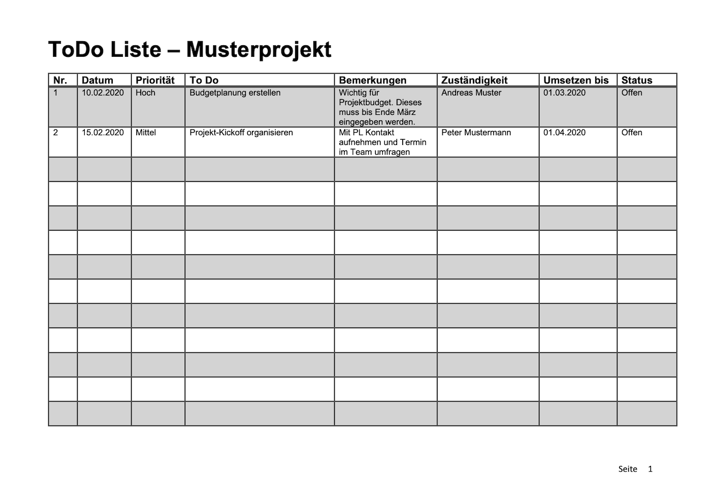 To Do Liste Vorlage Gratis Pendenzenliste Word Excel Vorla Ch