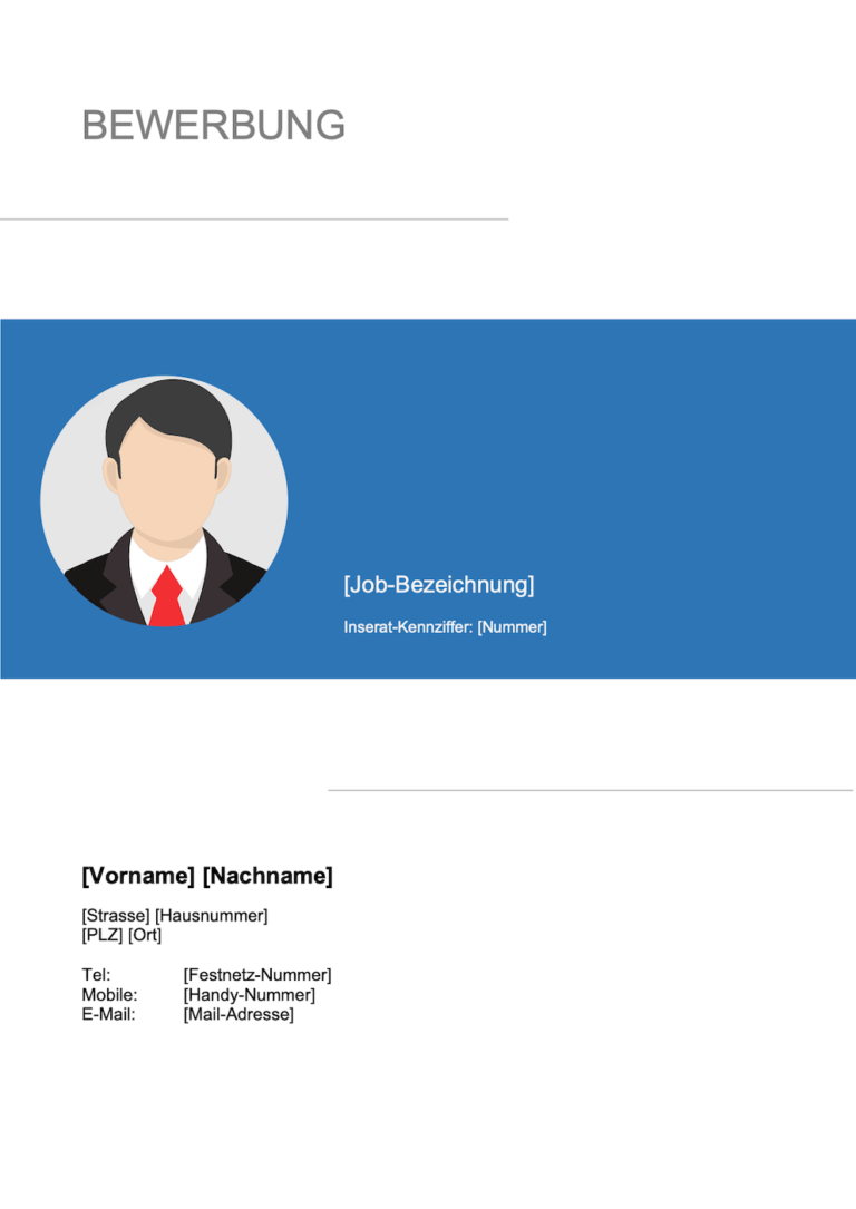 Deckblatt Bewerbung Vorlagen - gratis Word-Vorlage