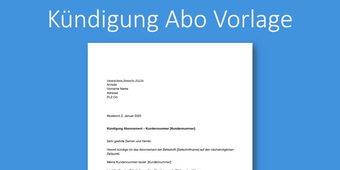 Kundigung Abo Vorlage Kostenlose Word Vorlage Vorla Ch