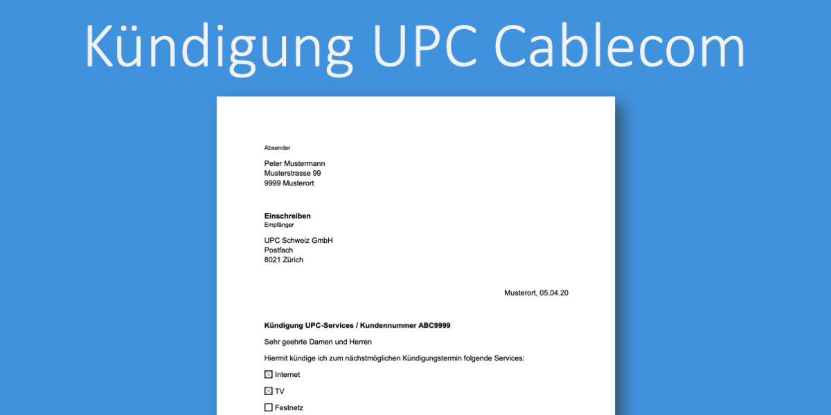 Kündigung UPC Cablecom Vorlage