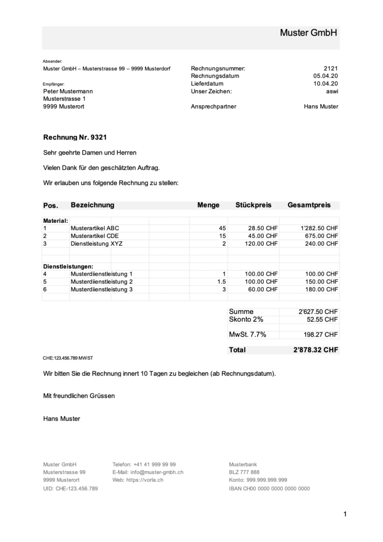 Rechnungsvorlage Im Word & Excel-Format - Gratis Download