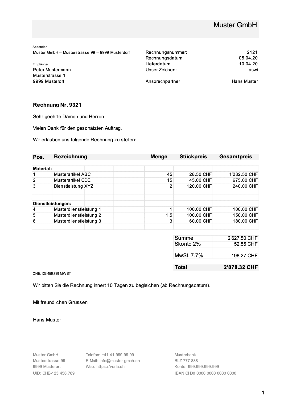 Rechnung Vorlage Excel