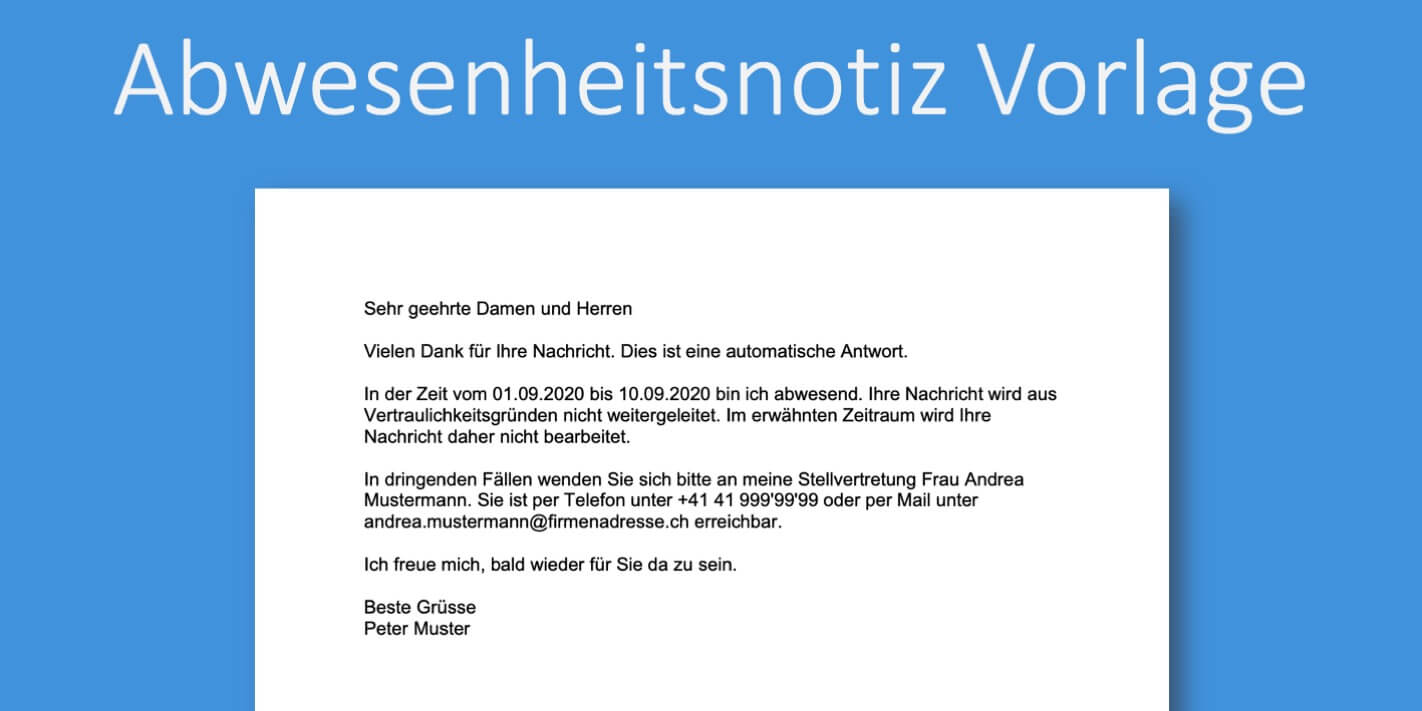 Abwesenheitsmeldung Vorlagen - Abwesenheitsnotiz für Outlook