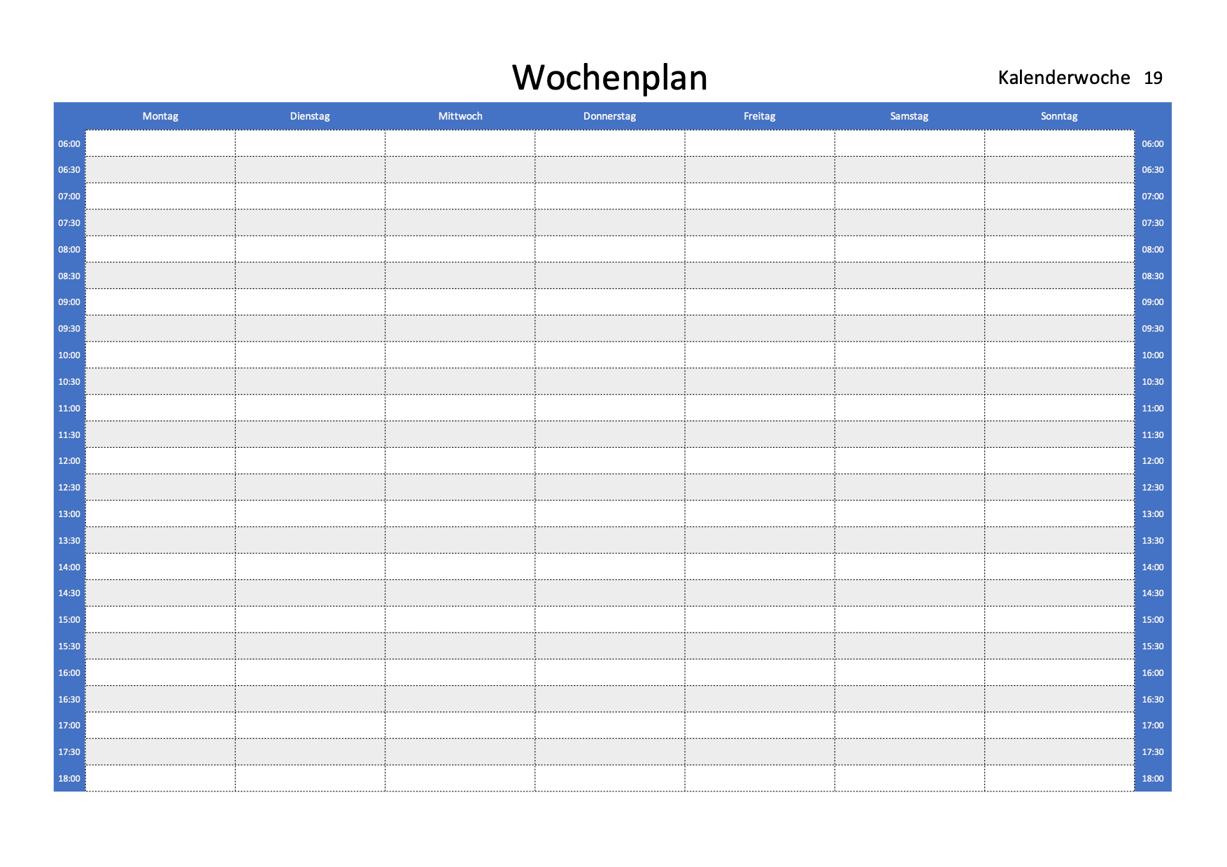 Wochenplan Vorlage - gratis Excel- & Word-Vorlage - Vorla.ch