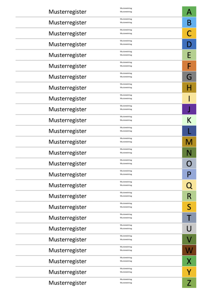 A-Z Register-Vorlage