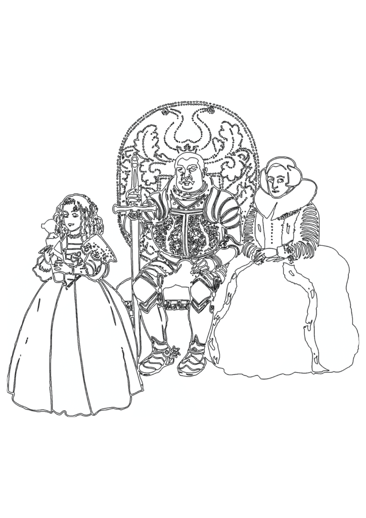 Malvorlage König, Königin und Prinzessin