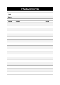 Inhaltsverzeichnis Vorlage - gratis Word- und PDF-Vorlage - Vorla.ch
