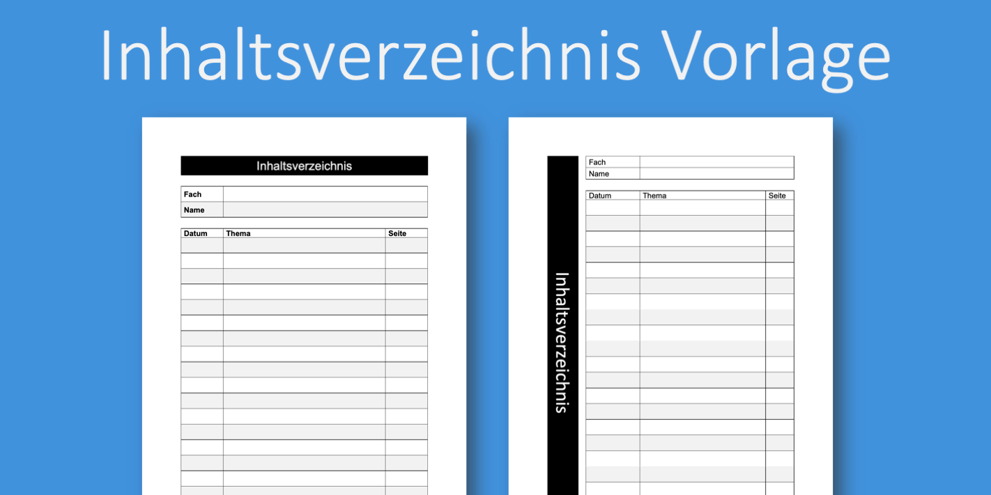 Inhaltsverzeichnis Vorlage - gratis Word- und PDF-Vorlage