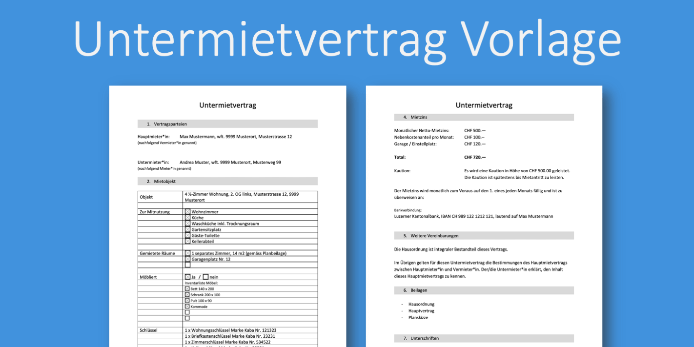 Untermietvertrag Vorlage Schweiz