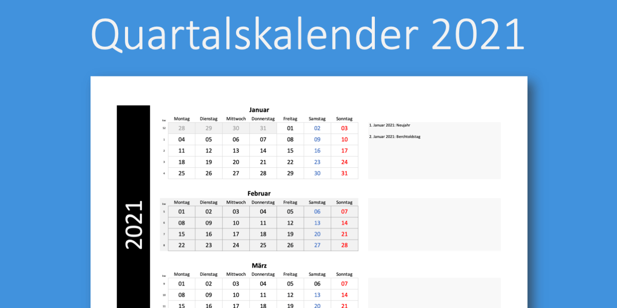 Kalender Vorlagen (Excel) | mit Kalenderwochen & Feiertagen Schweiz