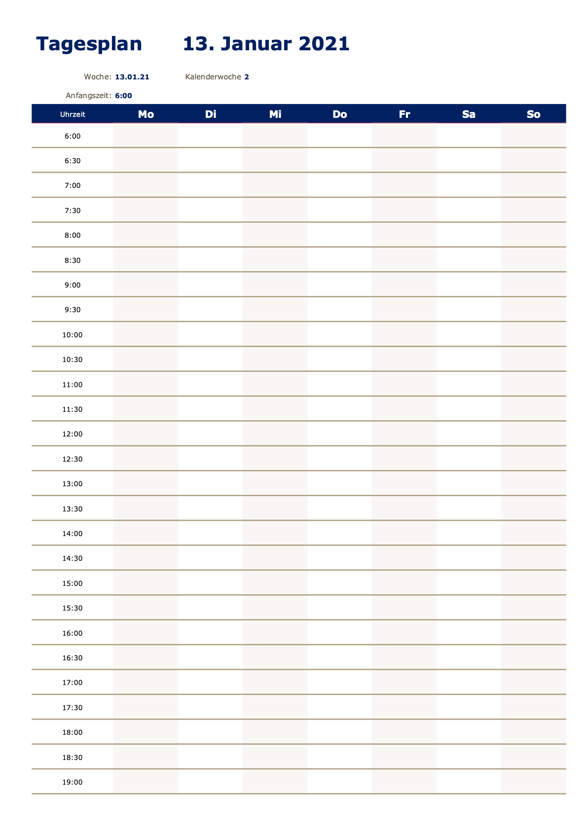 Tagesplan Vorlage Excel