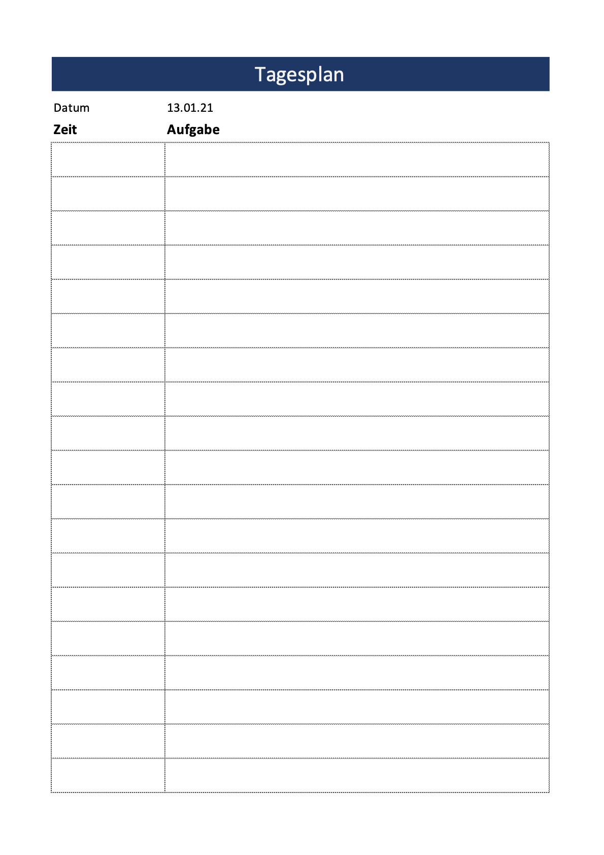 Tagesplan Vorlage zum Ausdrucken (Excel & PDF)