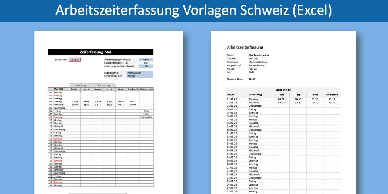 Excel Arbeitszeiterfassung Vorlage Schweiz