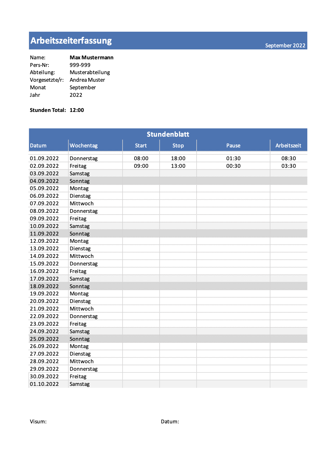 Arbeitszeiterfassung Excel