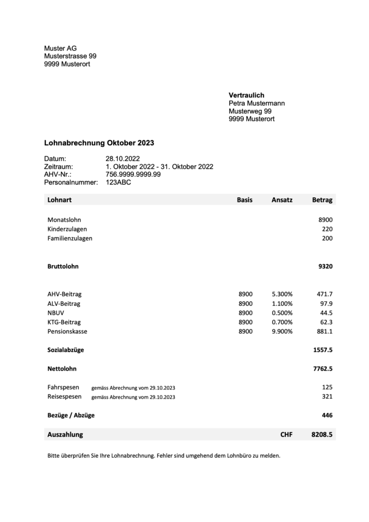 Lohnabrechnung Vorlage (Schweiz) Im Excel & Word-Format