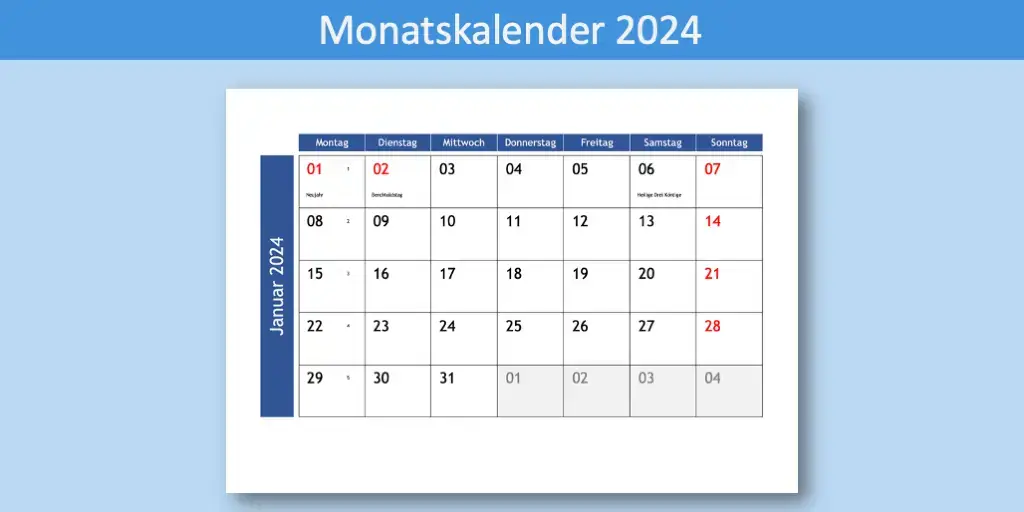 Monatskalender 2024 Schweiz zum Ausdrucken