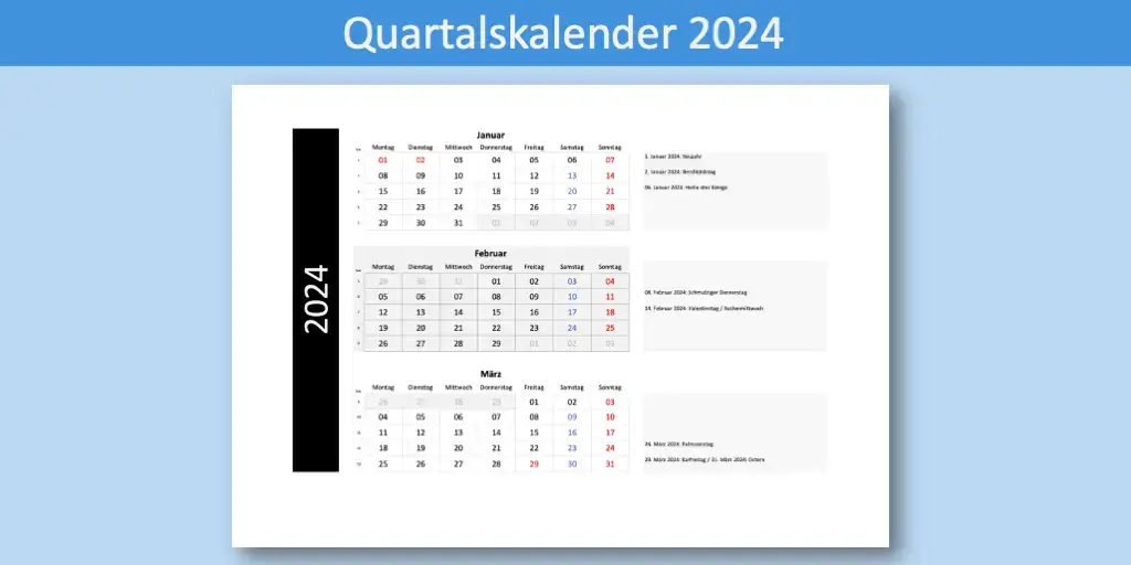Quartalskalender 2024 Schweiz