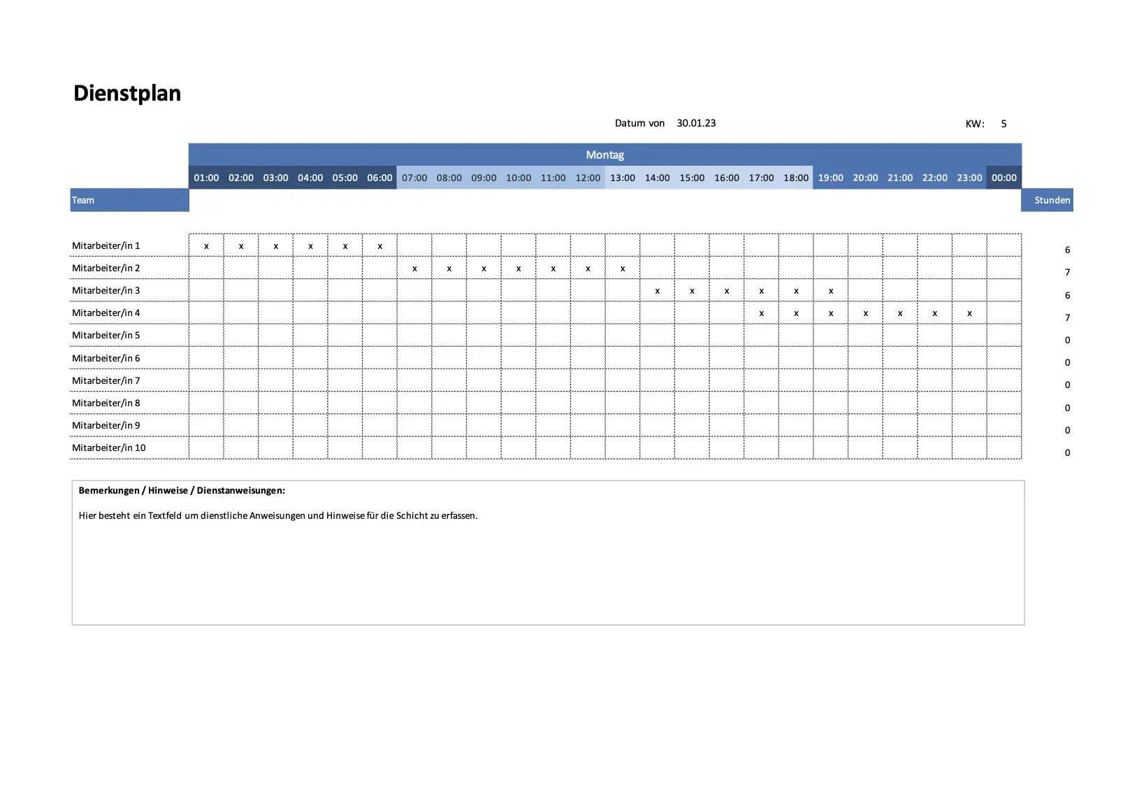 Dienstplan-Vorlage Excel