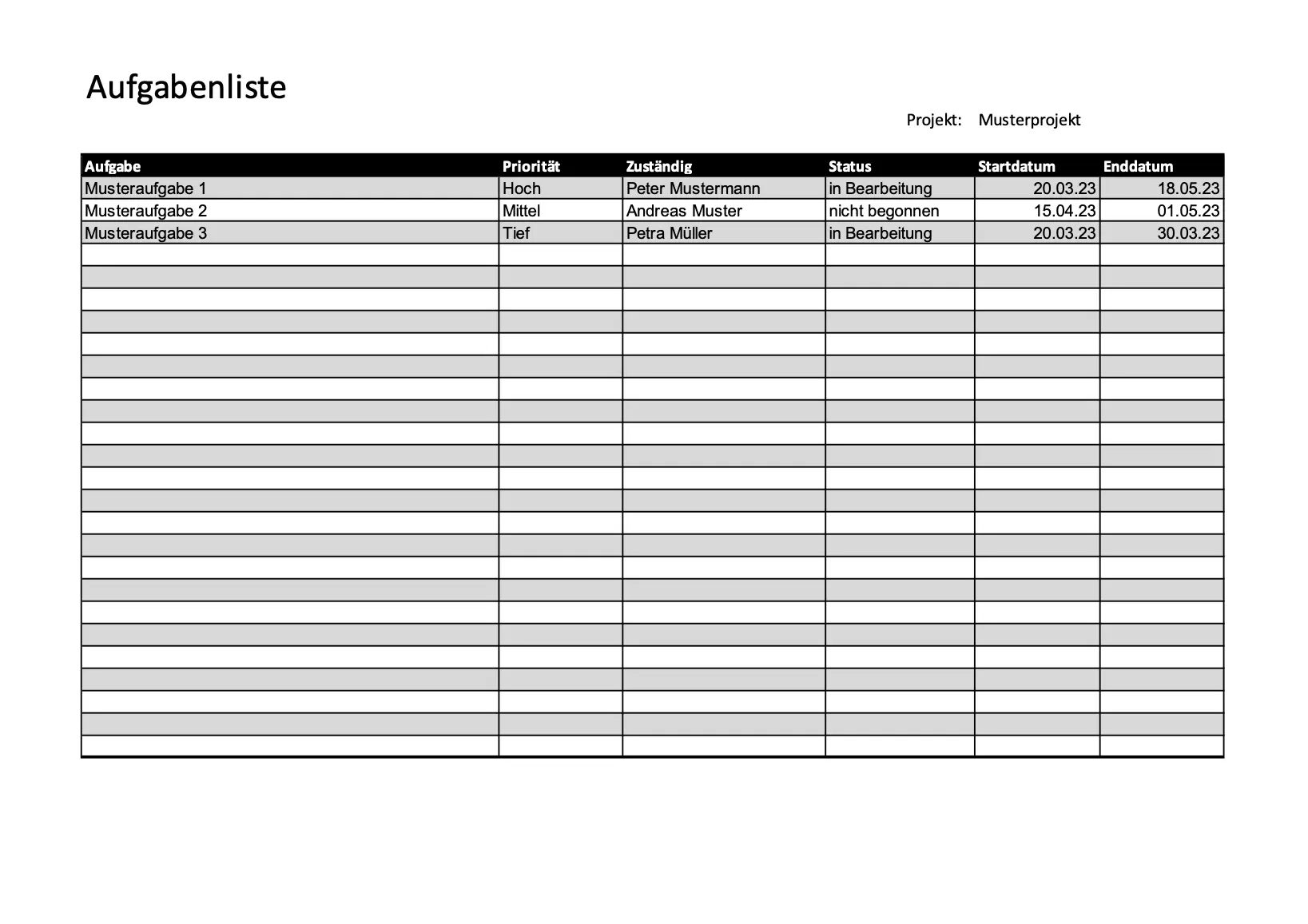 Aufgabenlisten-Vorlage Excel