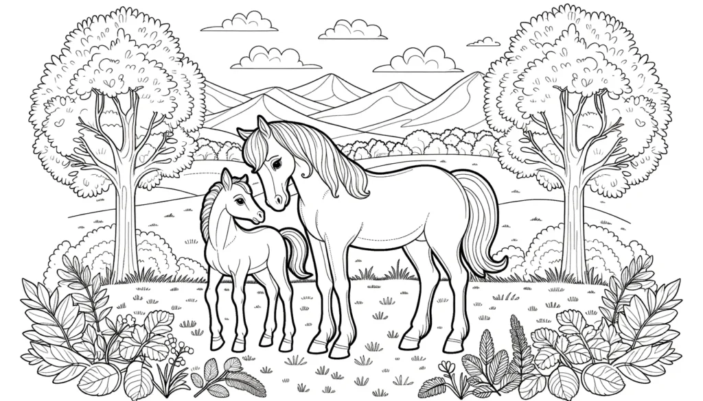 Fohlen und Pferd Ausmalbild