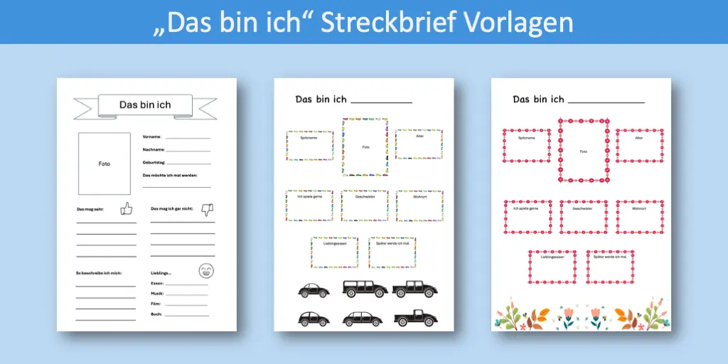 Das bin ich - Steckbrief Vorlage