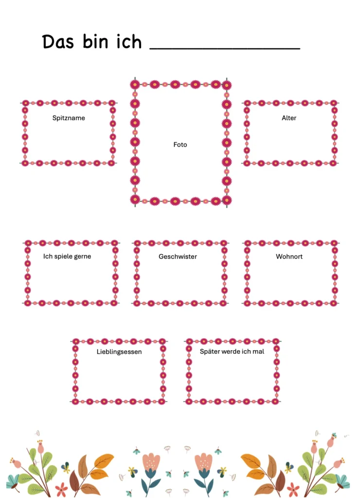 Das bin ich Steckbrief Vorlage für Mädchen