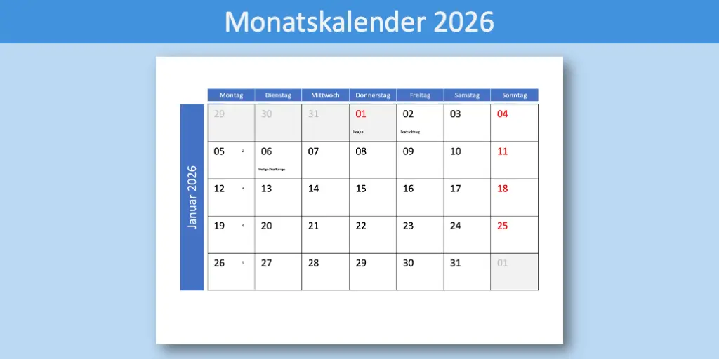 Monatskalender 2026 Schweiz