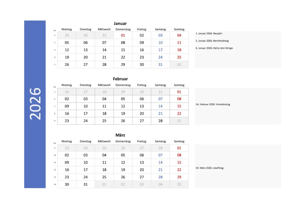 Quartalskalender 2026