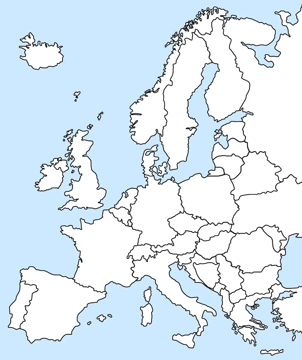 Umrisskarte Europa farbig