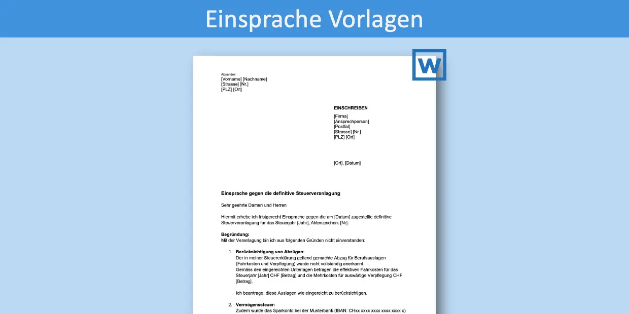 Einsprache Vorlage Schweiz