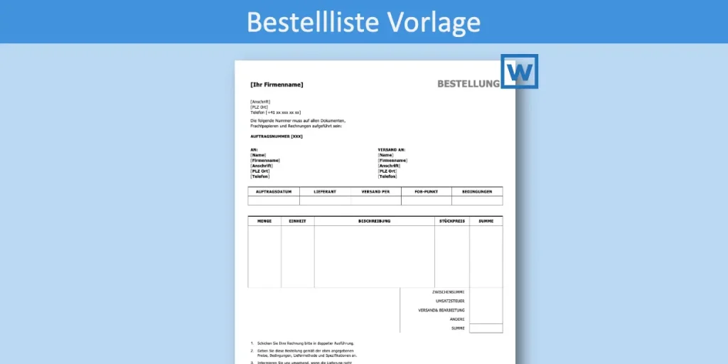 Bestellliste Vorlage Header-Grafik