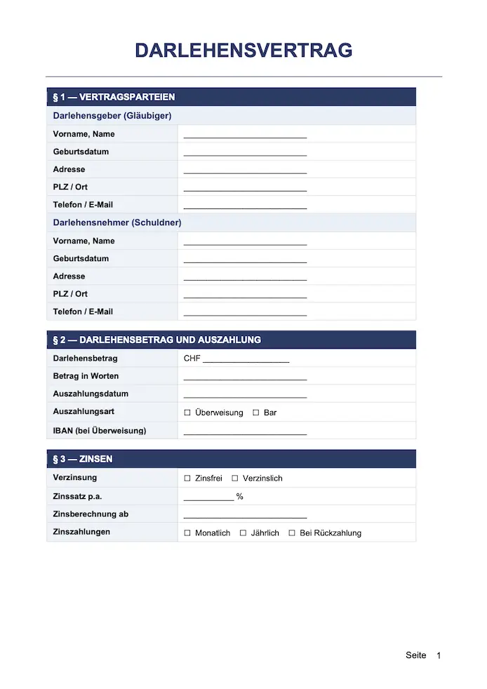 Darlehensvertrag Vorlage