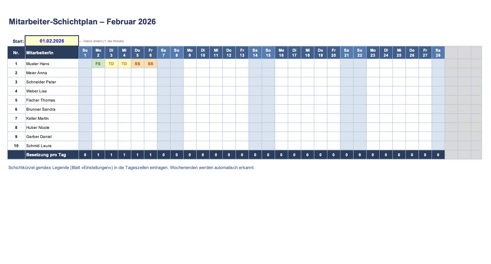 Schichtplan Vorlage für Excel