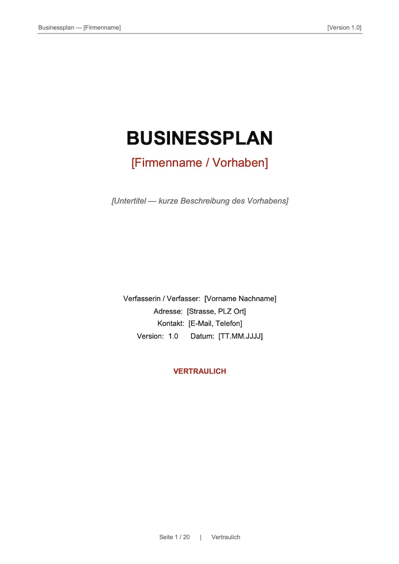 Download Businessplan Vorlage Schweiz Businessplan Vorlage Schweiz (Word)