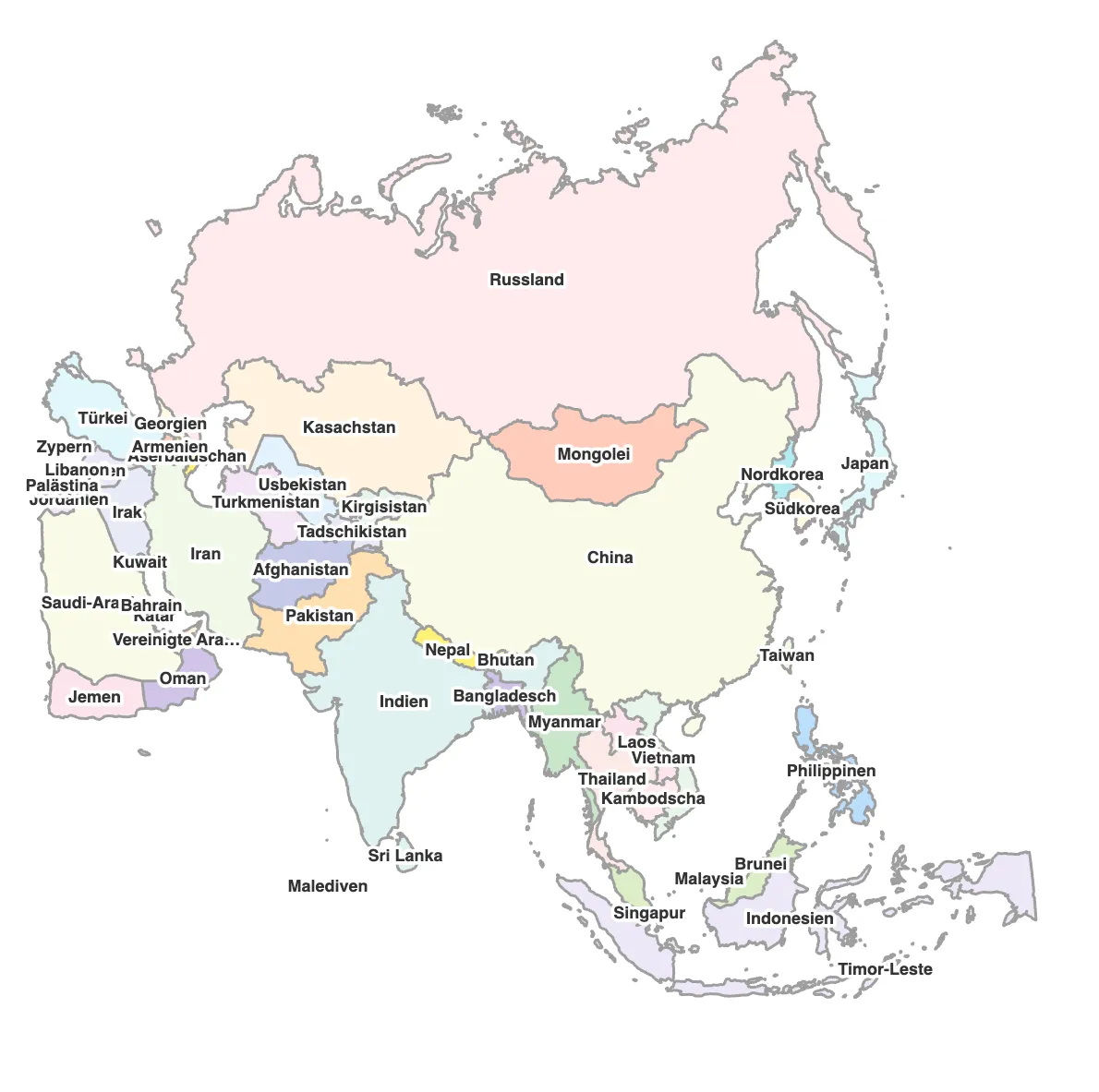 Asien Karte beschriftet